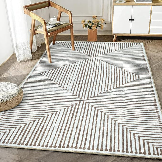 Bloom Rugs Washable Non-Slip 3' x 5' Rug - Brown Striped Area Rug for Living Room, Bedroom, Dining Room, and Kitchen - Exact Size: 3' x 5'