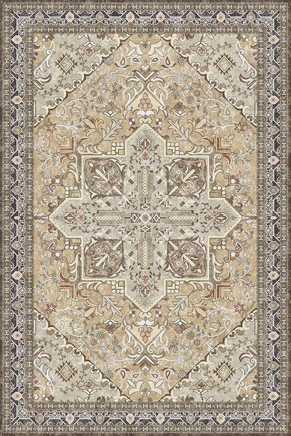 Washable Area Rug 6x9 | Non Slip Area Rug for Living Room, Bedrooms, Dining Room | Ultra-Soft Flannel Carpet Area with Rubber Backing (Olive Brown, 6x9)