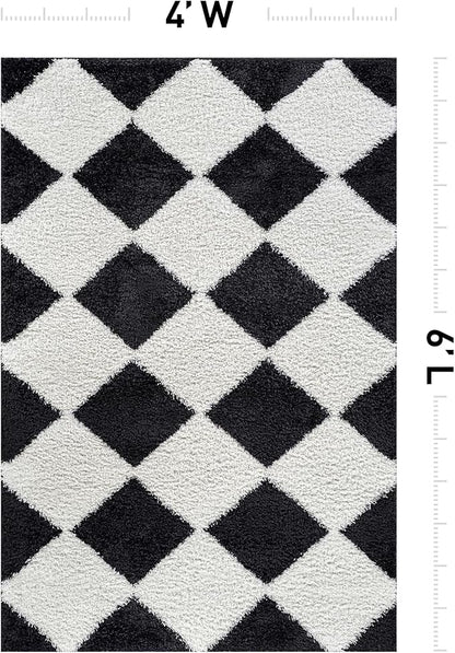 Rugshop Diamond Wave Pattern Shag Area Rug Anthracite Dark Gray 4' x 6' Ideal for Small Living Rooms, Offices, or Beside The Bed