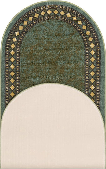 Antep Rugs Alfombras Modern Bordered 2x5 Non-Skid (Non-Slip) Low Profile Pile Rubber Backing Kitchen Area Rugs (Green, 2' x 5' Oval)