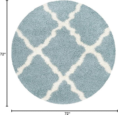 SAFAVIEH Dallas Shag Collection Area Rug - 6' Round, Seafoam & Ivory, Trellis Design, Non-Shedding & Easy Care, 1.5-inch Thick Ideal for High Traffic Areas in Living Room, Bedroom (SGD257C)