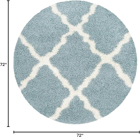 SAFAVIEH Dallas Shag Collection Area Rug - 6' Round, Seafoam & Ivory, Trellis Design, Non-Shedding & Easy Care, 1.5-inch Thick Ideal for High Traffic Areas in Living Room, Bedroom (SGD257C)