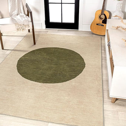 JONATHAN Y Machine Washable Cream/Green Indoor Area Rug 4X6 ft, Cirkel Minimalist Geometric Dot for Living Room, Bedroom, Kitchen, Office, Easy-Cleaning, Pet-Friendly, Non-Shedding WSH113C-4