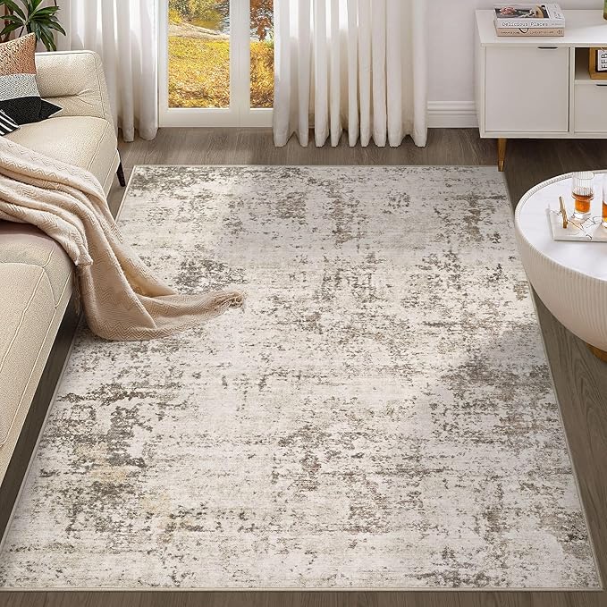 4x6 Area Rug Living Room Rugs - Washable Neutral Modern Abstract Soft Thin Rug Indoor Floor No Slip Rug Carpet for Bedroom Under Dining Table Home Office Decor - Dark Brown