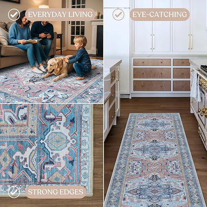 Washable Area Rug. Modern Farmhouse. Vintage. Turkish. Bohemian. Distressed. Oriental. Traditional. Rugs for Living Room. Dining. Bedroom. Office. Entryway. Foyer. (861NT, 5'9 x 8'9)