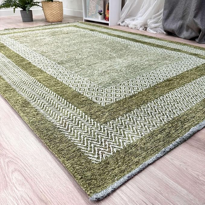 Alfa Rich 3x5 Green Washable Area Rugs for Living Room Bedroom Kitchen Dining Cotton Runner