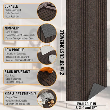 Ottomanson 2'7" x 31' Hallway Runner with Scraper Pile - Extra Durable Non-Slip Rug Mat for Indoor & Outdoor Use - Ideal for Kitchen, Entryway & Garage - High-Traffic Carpet, Brown
