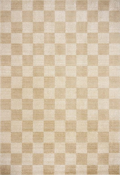Loloi Chris Loves Julia Calvin Collection CLV-01 Wheat/Ivory 11'-6" x 15'-7" Area Rug Checkered Neutral Soft Living Room Bedroom Carpet