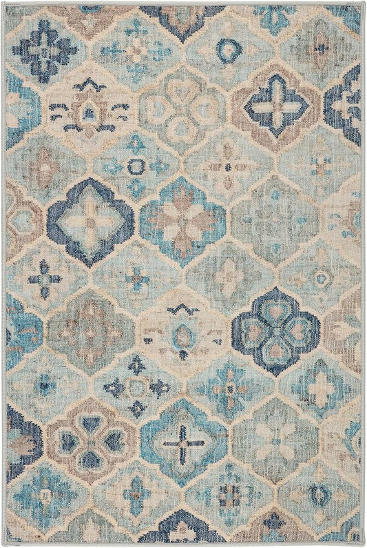 Dash and Albert Pali Machine Washable Area Rug - 6' x 9' Blue - Geometric Accent Rug - Anti-Slip Backing, Lightweight, Machine Washable, High Traffic Areas Kitchen, Mudroom, Laundry Room