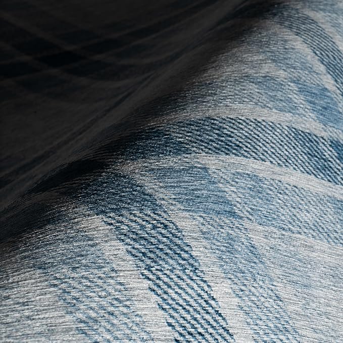 Dash & Albert Andri Plaid Blue Machine Washable Rug, 7.5 X 9.5 Feet, Blue/White Plaid Pattern