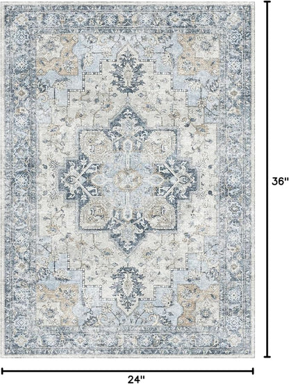 GENIMO Area Rug 2x3 Doormat, Machine Washable Low Pile Vintage Rugs, Small Lightweight Rug Entryway Indoor Mat for Entrance, Hallway, Kitchen and Corridor, Blue