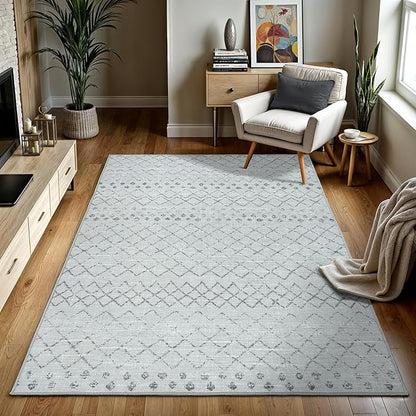 GLN Rugs Contemporary Collection - Machine Washable Area Rug, Contemporary Washable, Non Slip, Low Pile Chenille Rug, Living Room, Bedroom, Kitchen Rug (8' x 10' Gray 0166)