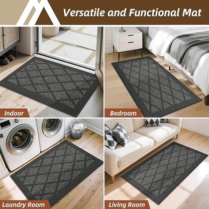 COSY HOMEER Non-Slip Door Mat 36"x60", Entryway Rugs Low Profile Absorbent Dirt Trapper Doormat for Front Entrance, Washable Polypropylene Entry Mat (Dark Grey)