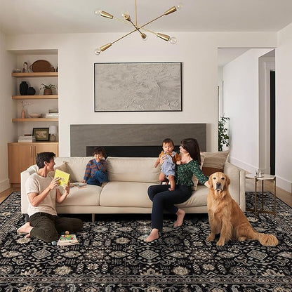 Area Rug Non Slip Machine Washable Ultra Soft Living Room/Bedroom/Kitchen/Outdoor/Classroom Black Gold, 10'×14'