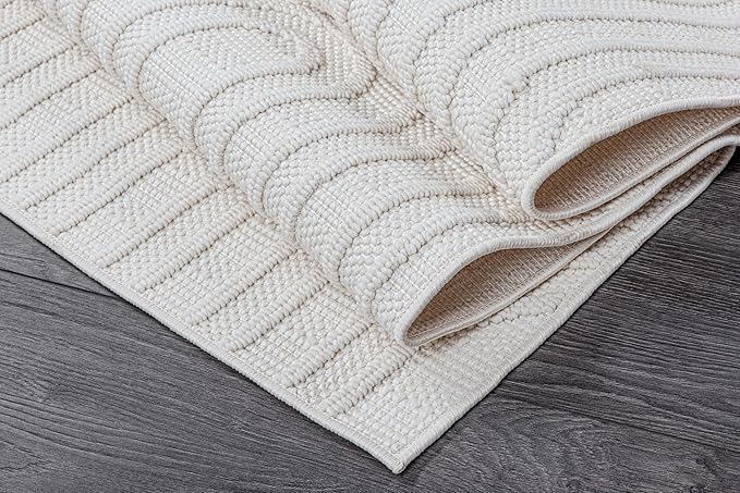Beverly Rug Micro Loop Large Area Rug White 9x12 Modern Luxury Circle Geometric Durable Indoor Area Rugs for Living Dining Room Office Stain Resistant Non Shedding Casual Indoor Carpet White 9 x 12