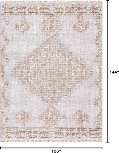 Hauteloom Ampusungan Living Room, Bedroom Area Rug - Farmhouse - Charcoal,Cream,Peach - 8'10" x 12'