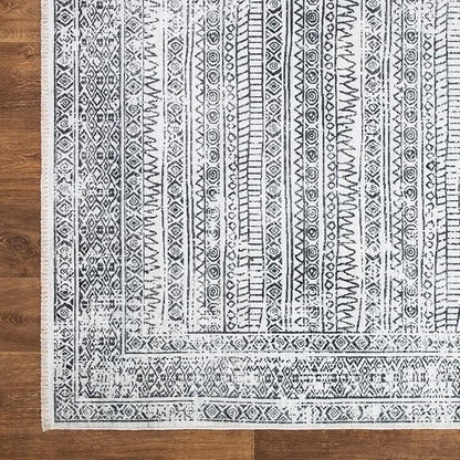 Bloom Rugs Caria Washable Non-Slip 6x9 Rug - Ivory/Black Geometric Area Rug for Living Room, Bedroom, Dining Room, and Kitchen - Exact Size: 6' x 9'