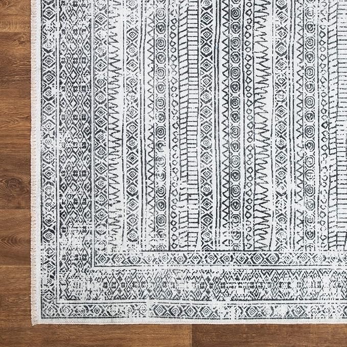 Bloom Rugs Caria Washable Non-Slip 5x7 Rug - Ivory/Black Geometric Area Rug for Living Room, Bedroom, Dining Room, and Kitchen - Exact Size: 5' x 7'