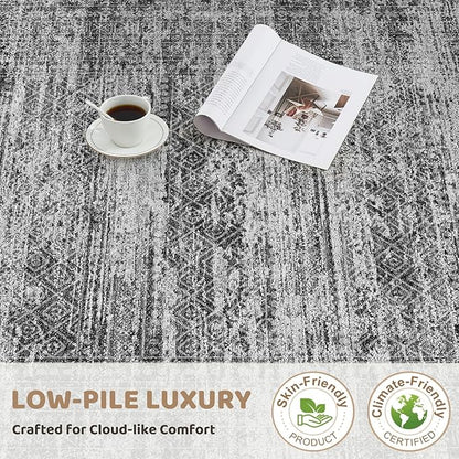7x9 Area Rug Living Room Rugs - Washable Neutral Modern Abstract Soft Thin Rug Indoor Floor No Slip Rug Carpet for Bedroom Under Dining Table Home Office Decor - Dark Gray
