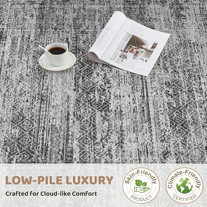 10x14 Area Rug Living Room Rugs - Washable Neutral Modern Abstract Soft Thin Rug Indoor Floor No Slip Rug Carpet for Bedroom Under Dining Table Home Office Decor - Dark Gray