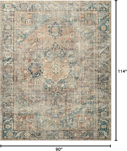 Loloi Margot Collection MAT-02 Terracotta/Lagoon 7'-6" x 9'-6" Area Rug feat. CloudPile, No-Shed Easy Clean Large Patterned Area Rug for Living Room, Bedroom, Dining Area