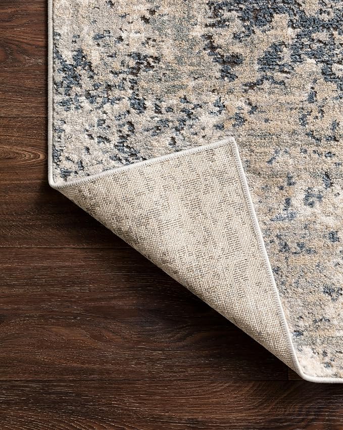 Loloi Teagan Collection TEA-07 Natural/Denim 9'-9" x 13'-6" Area Rug, Large, Soft Neutral Rug, High-Traffic for Living Room, Bedroom, Home Office, Dining Area