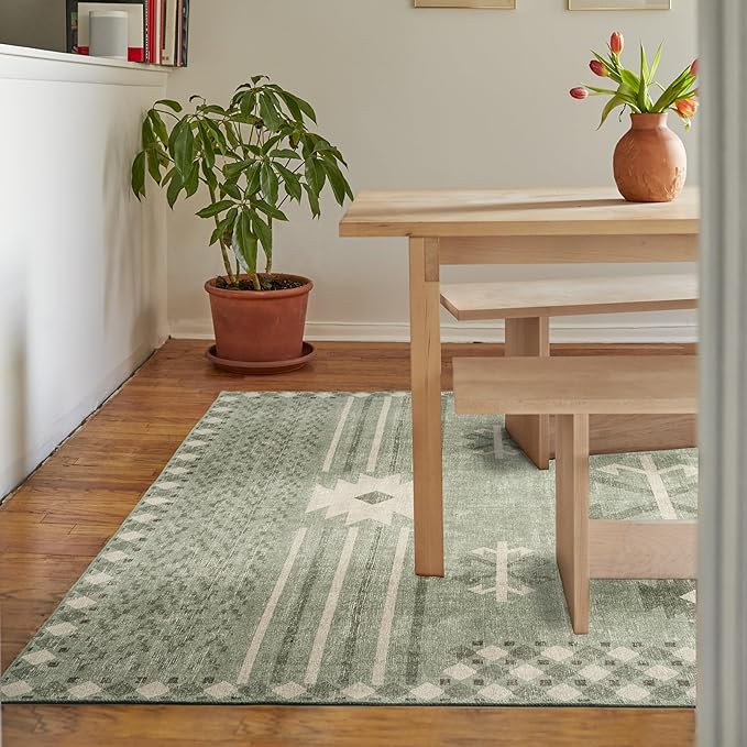 Revival Rugs Flam 6'x9' Zero-Shedding Area Rug for Living Room Bedroom - Oeko-TEX Certified, Low Pile, Spot Clean, Green