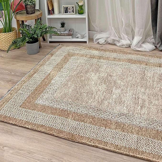 Alfa Rich 4x6 Beige Cream Washable Area Rugs for Living Room Bedroom Kitchen Cotton Pet Friendly Rug