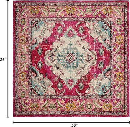 SAFAVIEH Monaco Collection Area Rug - 3' Square, Pink & Multi, Boho Chic Medallion Distressed Design, Non-Shedding & Easy Care, Ideal for High Traffic Areas in Living Room, Bedroom (MNC243D)