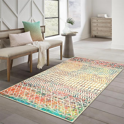 4x6 Rug for Living Room, Soft Non Slip Indoor Front Door Mat, Low-Pile Machine Washable Area Rug Floor Carpet for Bedroom Classroom Office Dining Room