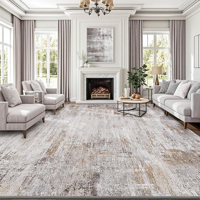LUMI 8x12 Washable Area Rug for Living Room, Ultra Soft Modern Abstract Rugs Non Slip with Rubber Backing, Low Profile, High Traffic, Stain Resistant Carpets, Ideal for Bedroom, Dining Room, Indoor