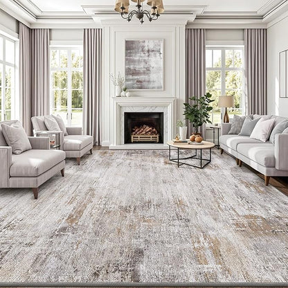 LUMI 8x12 Washable Area Rug for Living Room, Ultra Soft Modern Abstract Rugs Non Slip with Rubber Backing, Low Profile, High Traffic, Stain Resistant Carpets, Ideal for Bedroom, Dining Room, Indoor