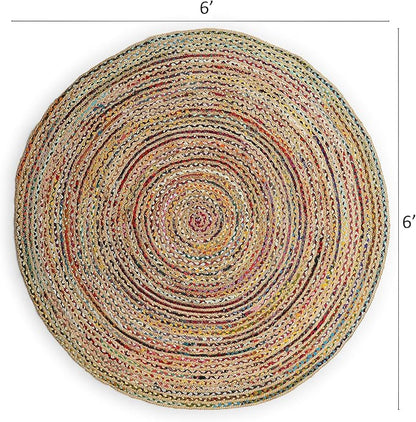 REDEARTH · Jute Cotton Chindi Area Rug - 6' Round Rug, Handwoven, Non-Shedding, Soft & Durable – Multi Tones for Home Décor in Living Room, Dining Room, Bedroom