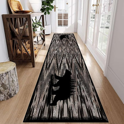 Rustic Cabin Runner Rug, 2x7ft, Vintage Lodge Wood Grain Wild Animal Black Bear Print Long Hallway Rug, Non-Slip Washable Carpet with Rubber Backing for Hallway Walkway Entry Foyer