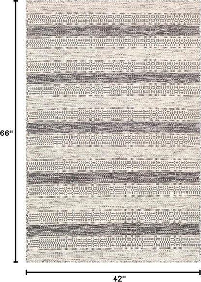 Mark&Day Wool Rugs, 4x6 Marvelle Global Medium Gray Area Rug, Black Ivory Carpet for Living Room, Bedroom or Kitchen (3'6" x 5'6")