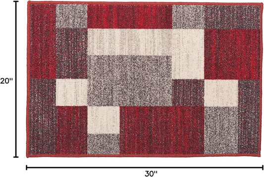 Modern Boxes Design Non-Slip (Non-Skid) Area Rug 20" X 30" Red