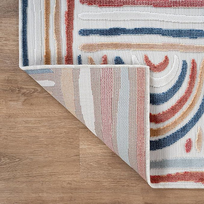 CAMILSON Indoor Outdoor Rug, Multicolor 10x14 Geometric Arch Striped Large Area Rugs for Patio and Home Areas, Easy-Cleaning Non-Shedding Living Room, Garden and Deck Washable Outside Carpet 10 x 14