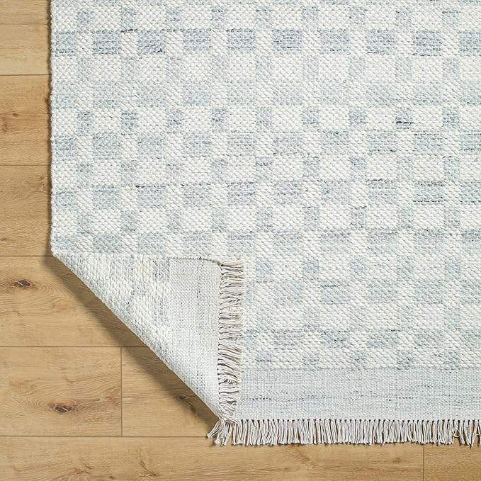 Mark&Day Wool Rugs, 2x3 Clinten Solid and Border Light Slate Checkered Rug, Cream Grey Carpet for Living Room, Bedroom or Kitchen (2' x 3')