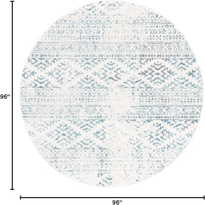 SAFAVIEH Tulum Collection Area Rug - 8' Round, Ivory & Turquoise, Moroccan Boho Tribal Design, Non-Shedding & Easy to Clean, Ideal for Living Room, Bedroom, Dining Space (TUL272E)