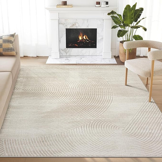 Abani Neutral Beige Area Rug 10' x 14' for Living Room, Bedroom - Zen Reiki Circles Pattern - Durable & Easy to Clean