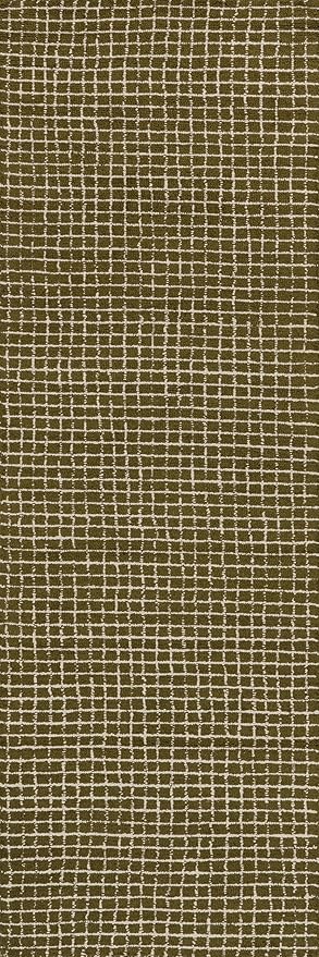 Rugs USA 2'6" x 8' Melrose Checked Wool Indoor Runner Rug, Contemporary Farmhouse Moss/Ivory for Living Room, Bedroom, Office, Entryway, Hallway