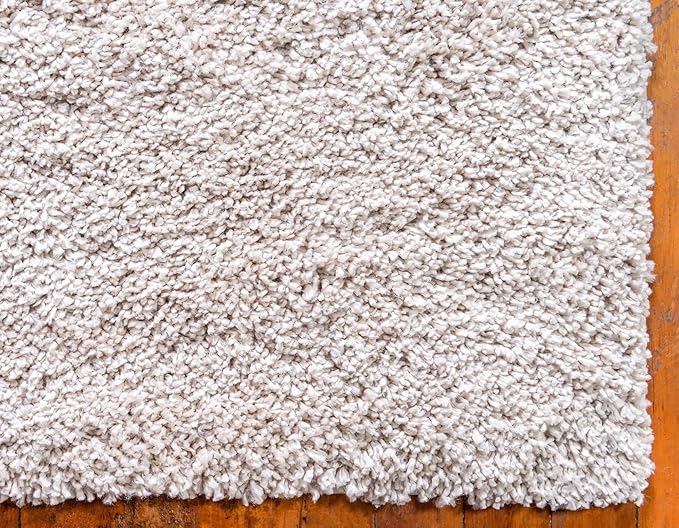 Unique Loom Davos Shag Collection Area Rug - Solid (5' 3" Square, Linen)
