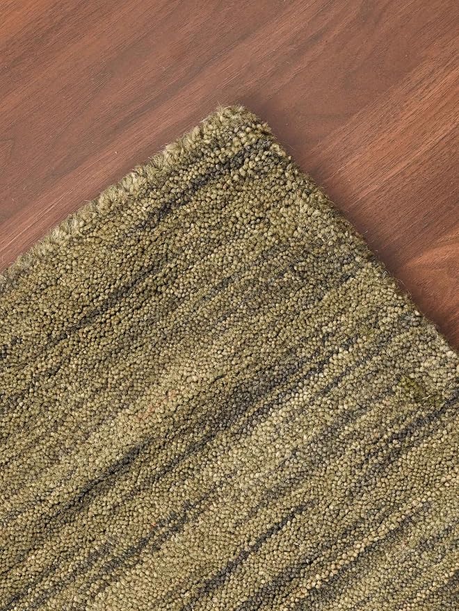Rugsotic Carpets Hand Knotted Loom Wool ECO-Friendly Area Rugs - 4'x6', Rectangle, Green Color, Solid Plain Design, High Pile Handmade Anti Skid Area Rugs for Living Room, Bed Room (L00111)