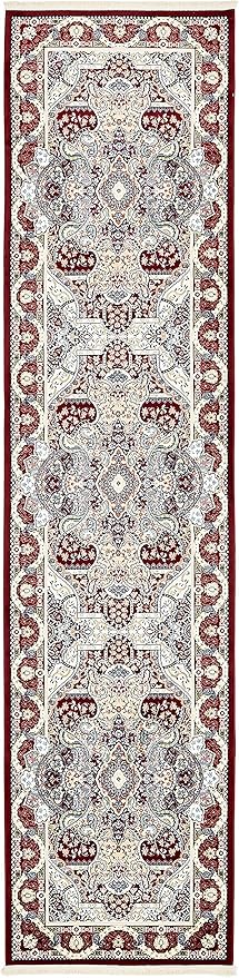 Unique Loom Narenj Collection Classic Traditional Medallion Textured Design Area Rug, 3 x 13 ft, Burgundy/Tan