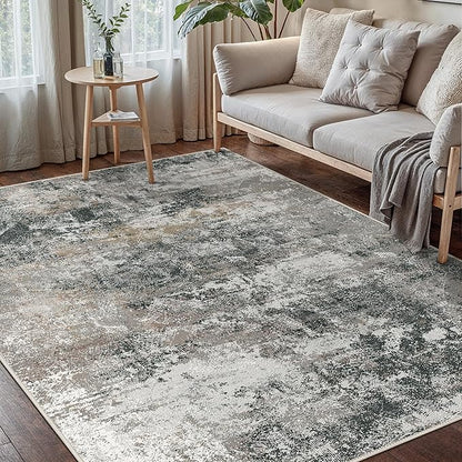 GENIMO Washable 5x7 Area Rugs for Living Room, Non Slip Modern Abstract Rug, Machine Washable Stain Resistant Low Pile Soft Carpet for Bedroom, Dining, Office, Black Grey