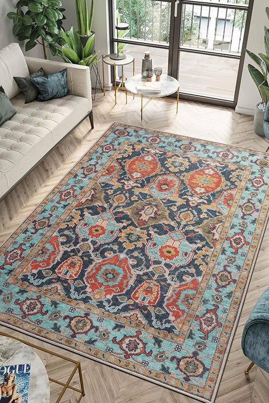 Keen Home Design 9x12 Rug - Machine Washable Area Rug with Non-Slip Backing, Ideal for Living Room, Dining Room, Bedroom - Vintage, Easy Clean, Durable, Low Pile Rug - (9' x 12')