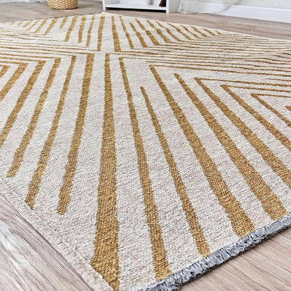 Alfa Rich 3x5 Geometric Gold Off White Washable Area Rugs for Living Room Bedroom Cotton Runner
