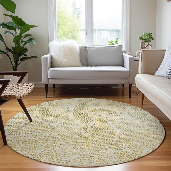 Addison Rugs Chantille ACN591 Wheat 8' x 8' Indoor Outdoor Round Rug, Easy Clean, Machine Washable, Non Shedding, Bedroom, Living Room, Dining Room, Kitchen, Patio Rug