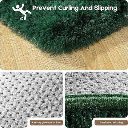 5x7 Dark Green Rugs for Living Room Bedroom, Fluffy Large Area Rug Soft Shag Non-Slip Carpet for Kids Boys and Girls Room Dorm Home Decor (5ft x 7ft)