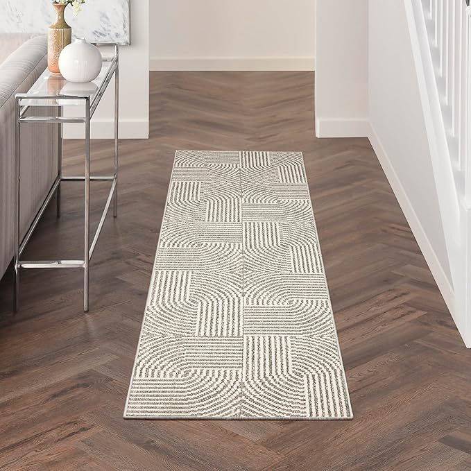 Nourison Home Textured Home Grey Ivory 2'3" x 7'6" Area Rug - Easy Clean, Non Shedding, Bed Room, Living Room, Dining Room, Kitchen (8' Runner)